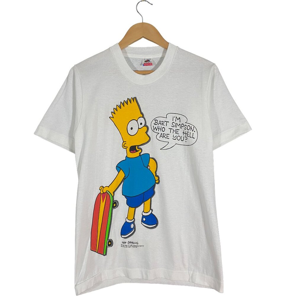 Vintage 1990 Bart Simpson "Who the hell are you?" Single Stitch Tee mens Small